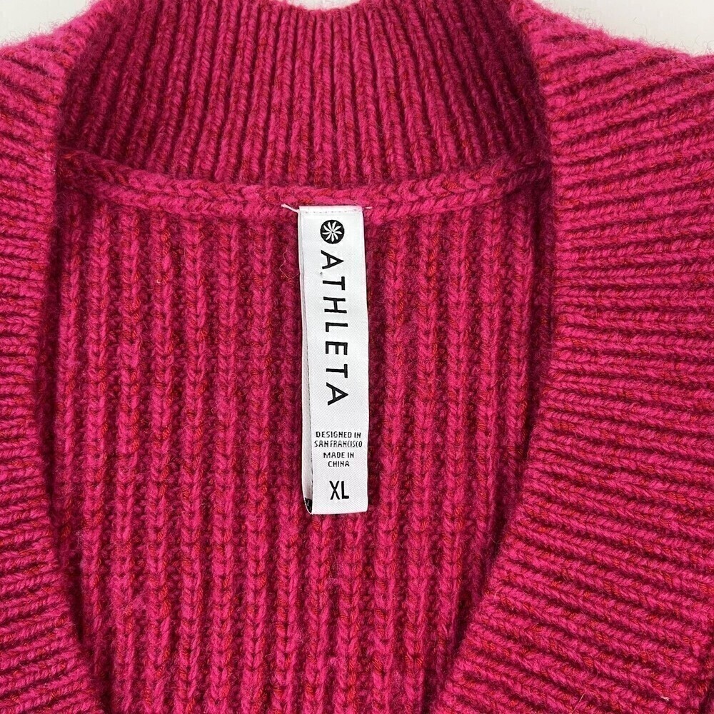 Athleta Shasta Wool Sweater V Neck Oversized chunky cabincore Size XL Pink - Picture 6 of 13